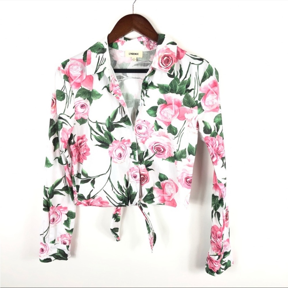 Floral- L’Agence tie front blouse